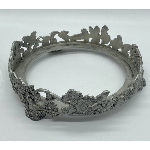 Birds & Pinecones Pewter Glass Large 9” Footed Bowl Centerpiece Votive Nature - Picture 8 of 12